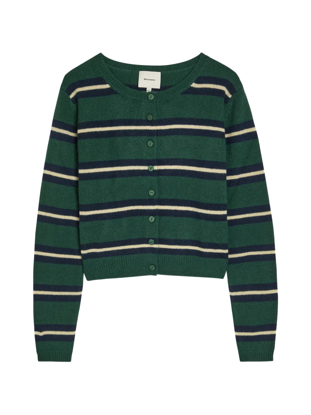 Reformation Clara striped-knit cardigan - Verde