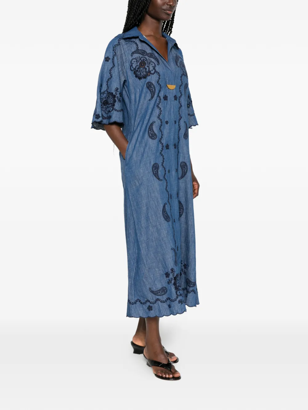 ZIMMERMANN Aster midi-jurk met gewelfde afwerking en paisley-print Blauw