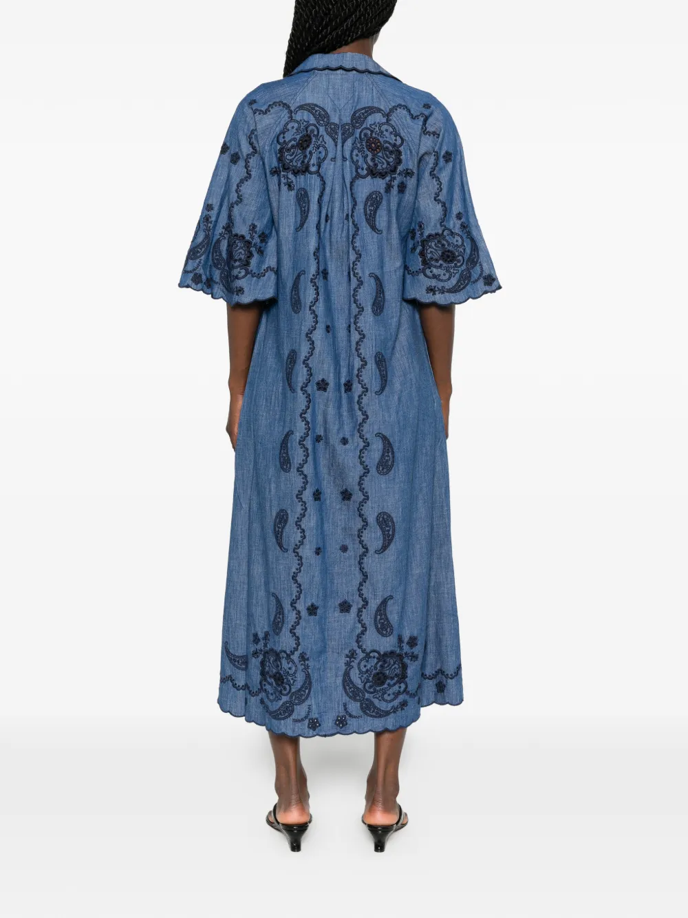 ZIMMERMANN Aster midi-jurk met gewelfde afwerking en paisley-print Blauw