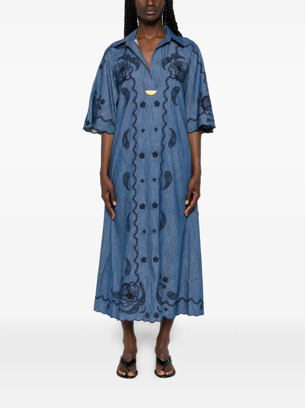 ZIMMERMANN Aster midi-jurk met gewelfde afwerking en paisley-print Blauw