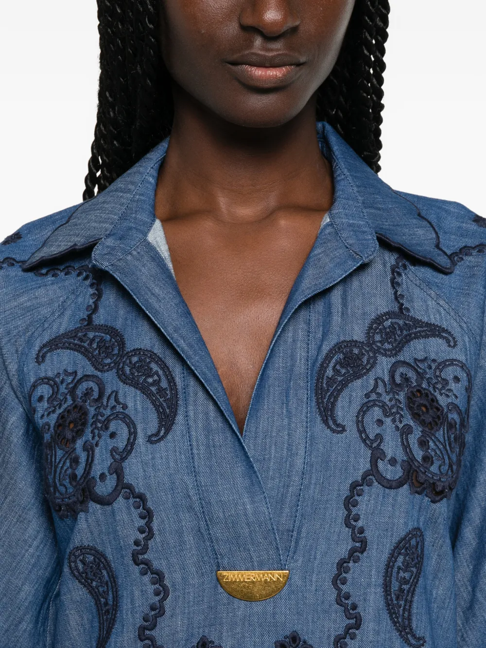 ZIMMERMANN Aster midi-jurk met gewelfde afwerking en paisley-print Blauw