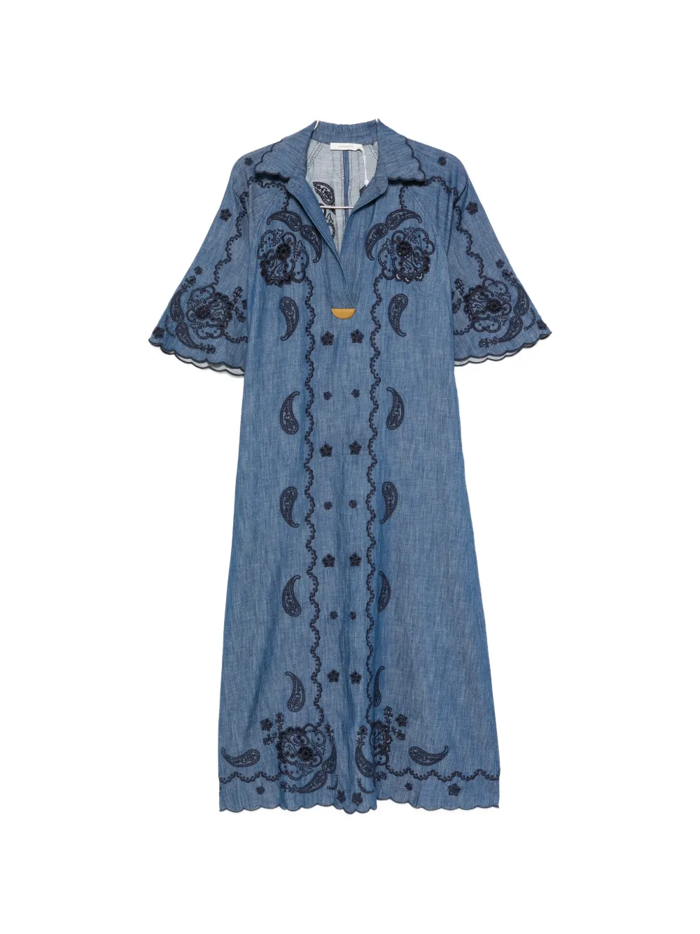ZIMMERMANN Aster embroidered scalloped-hem midi dress - Blu