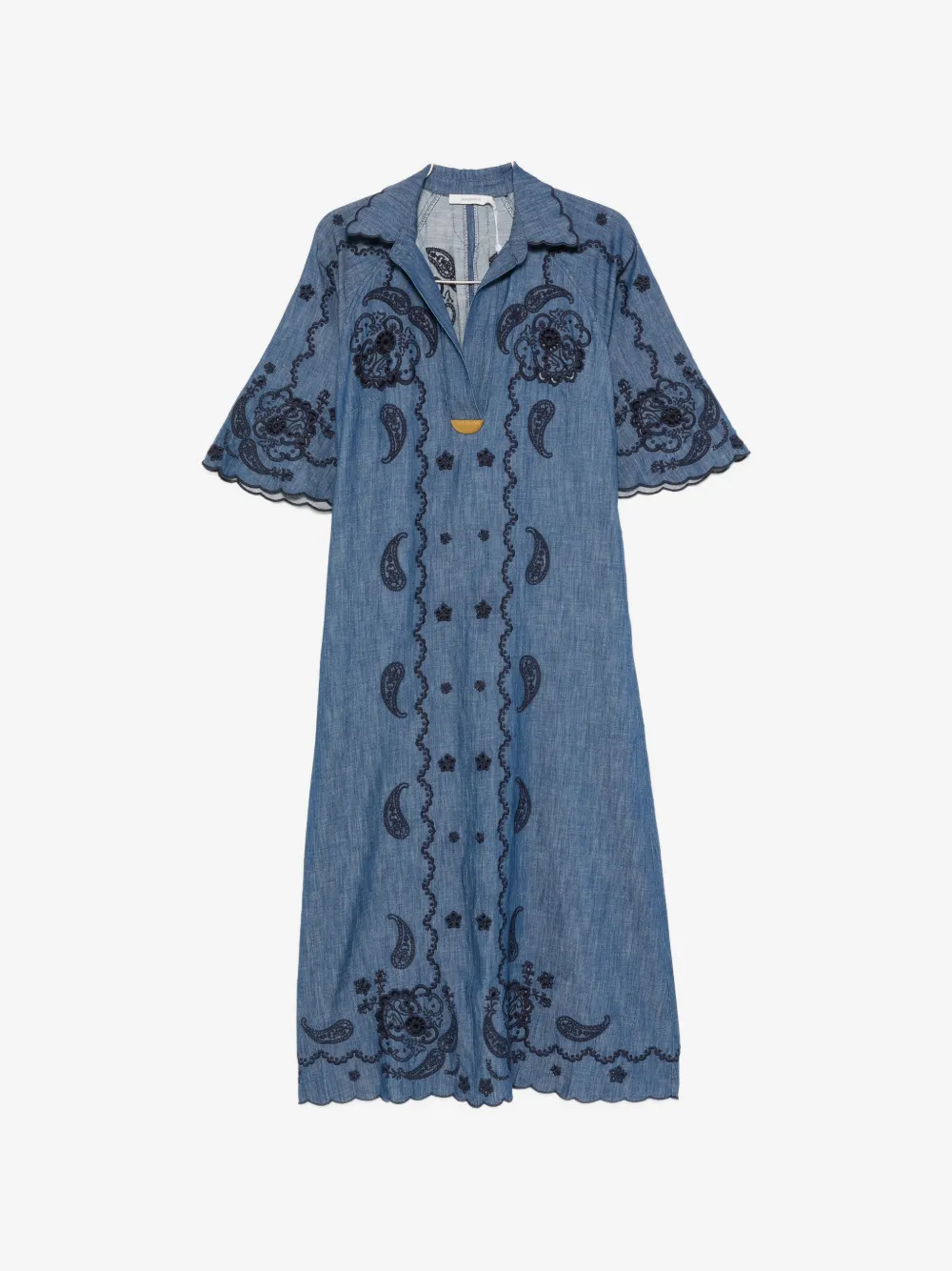 ZIMMERMANN Aster paisley-embroidered scalloped-edge midi dress | Blue | Image 1