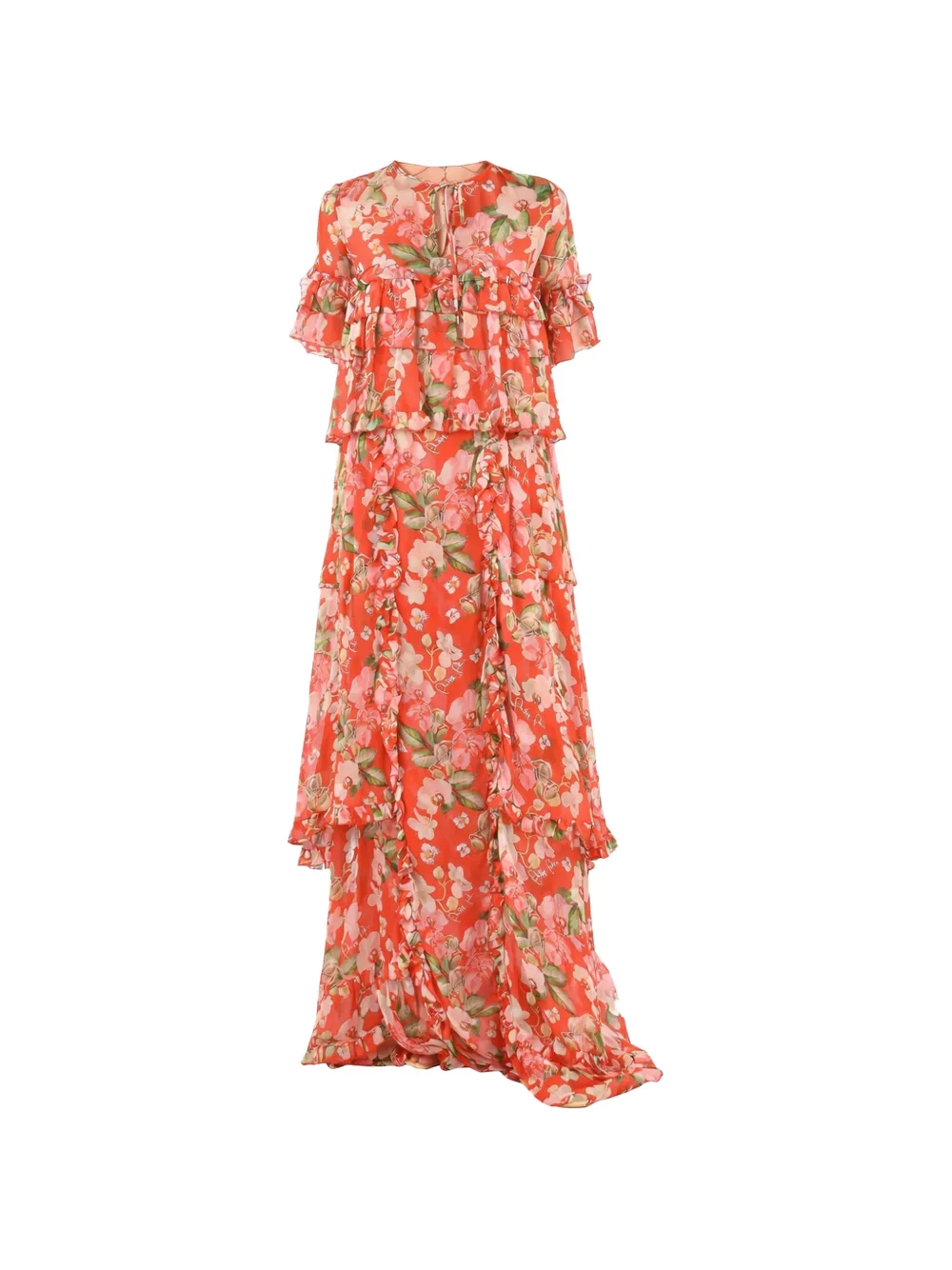Philipp Plein floral-pattern ruffled maxi dress - Orange