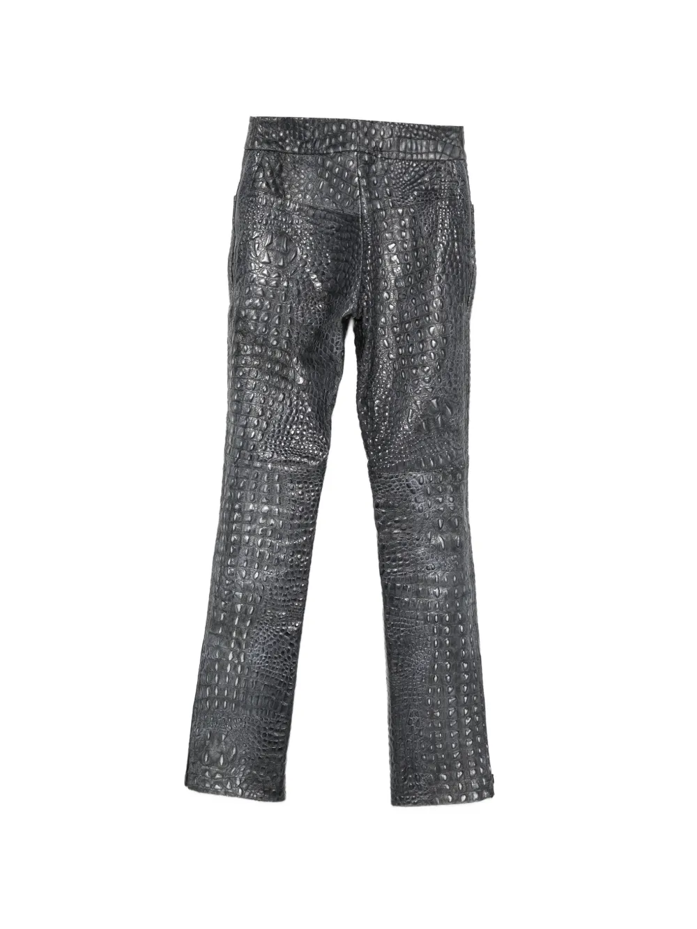 MITILIANE COUTURE Leren broek met krokodillen-reliëf Grijs