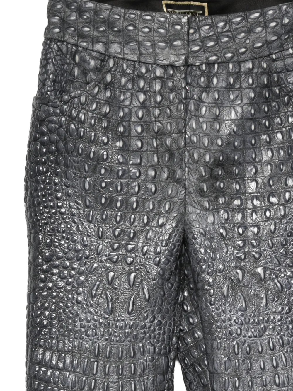 MITILIANE COUTURE Leren broek met krokodillen-reliëf Grijs