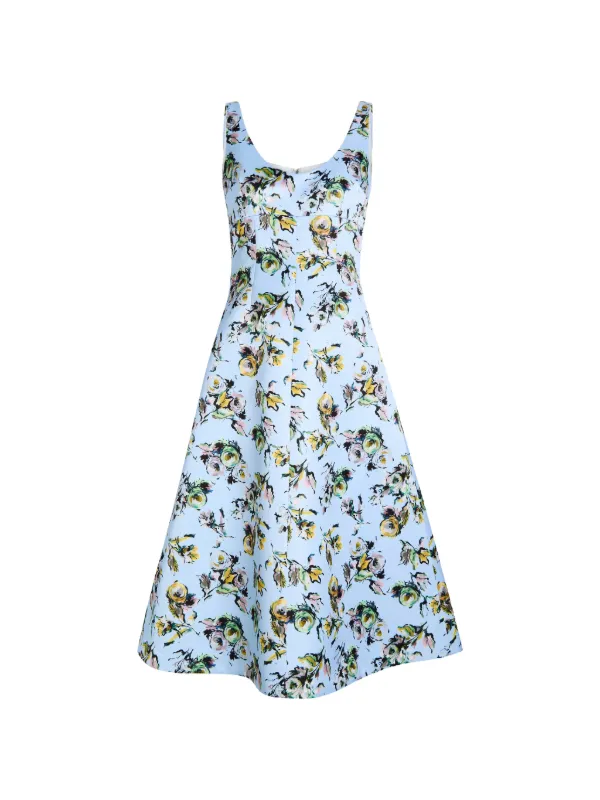 emilia wickstead blue floral dress Shiloh Dress In Blue Rose Floral Printed Tafetta Faille