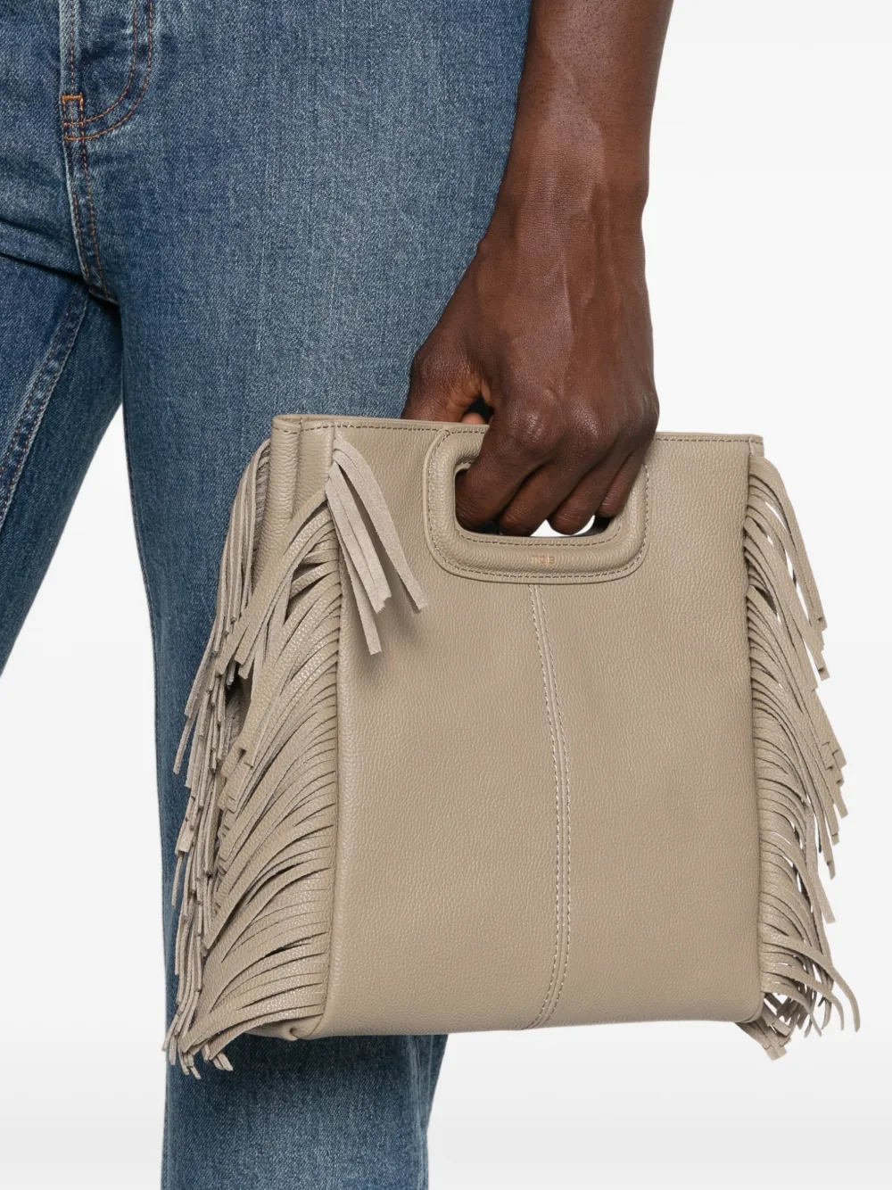 Maje M shopper van bewerkt leer met franje Beige