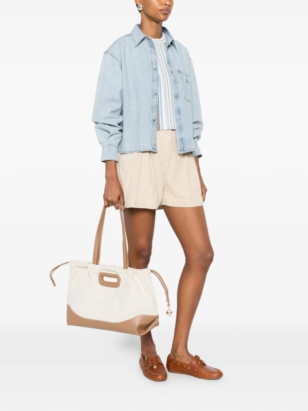 Maje Shopper met trekkoord en leren afwerking Beige