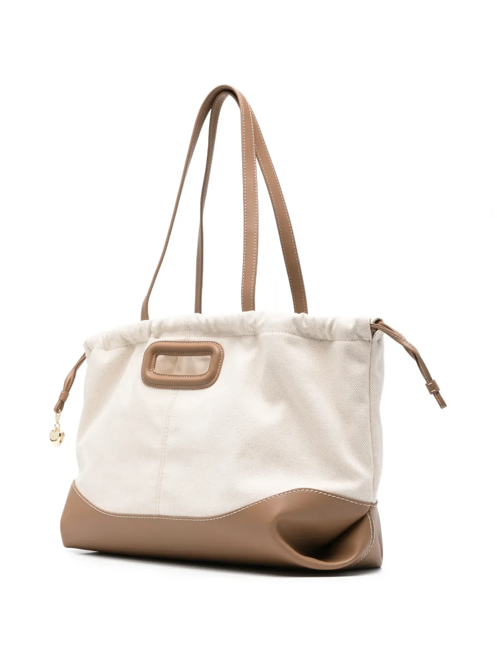 Maje Shopper met trekkoord en leren afwerking Beige