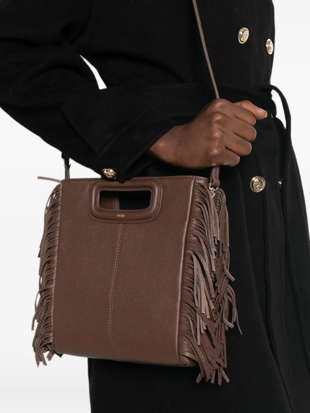 Maje Leren shopper Bruin