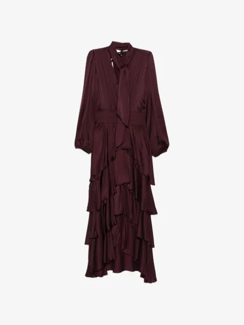 Maje pussy-bow tiered asymmetric dress