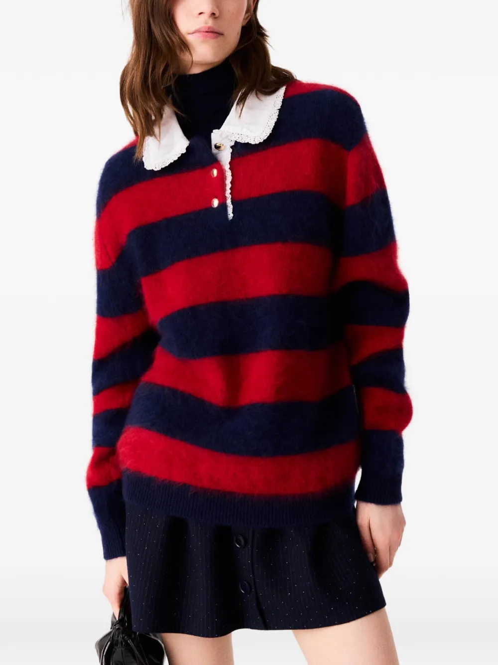 Maje Pluizige trui met popeline kraag Blauw