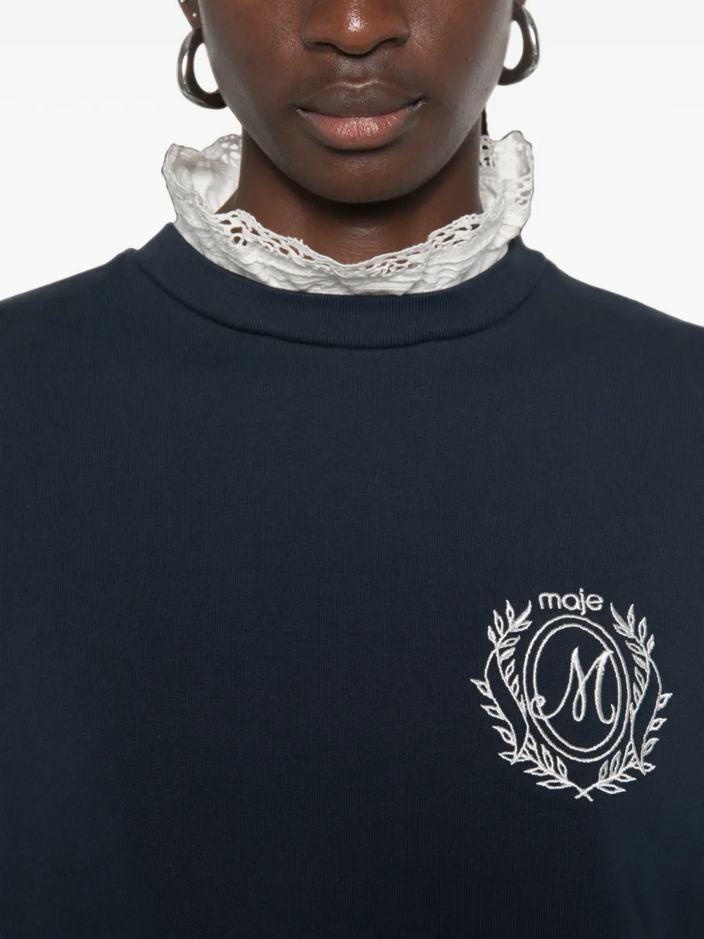 Maje Sweater met geborduurd logo Blauw