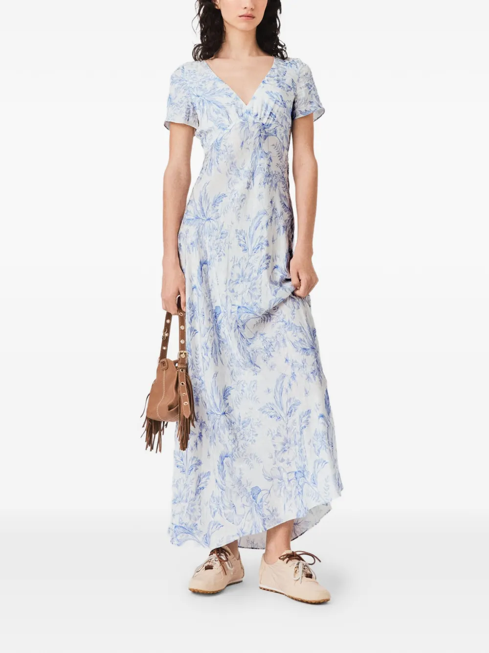  Maje Vestido Largo Con Estampado Floral - Azul 