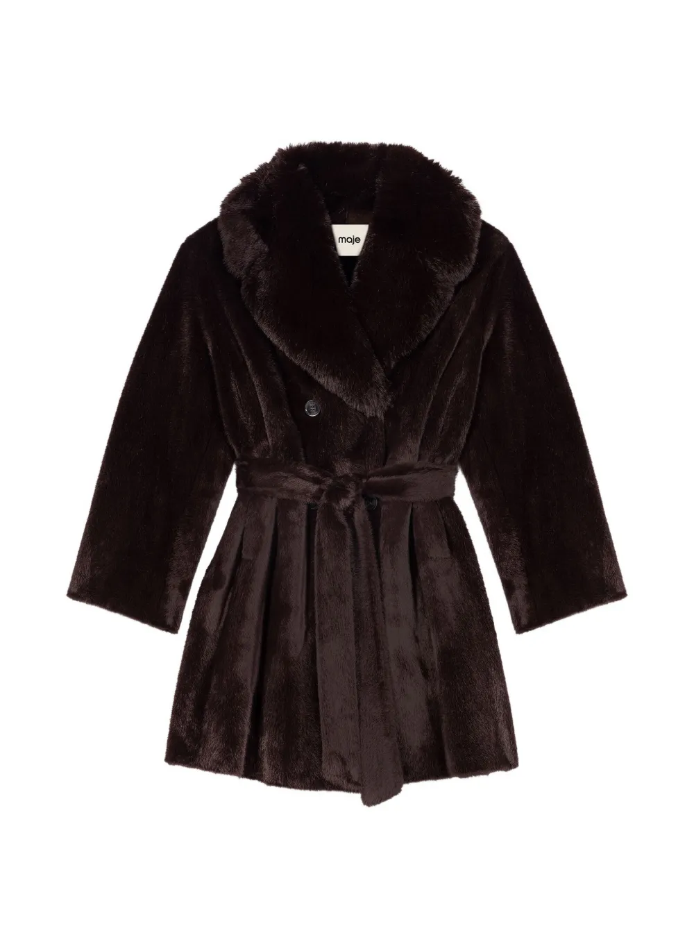 Maje belted shawl-collar coat - Marrone