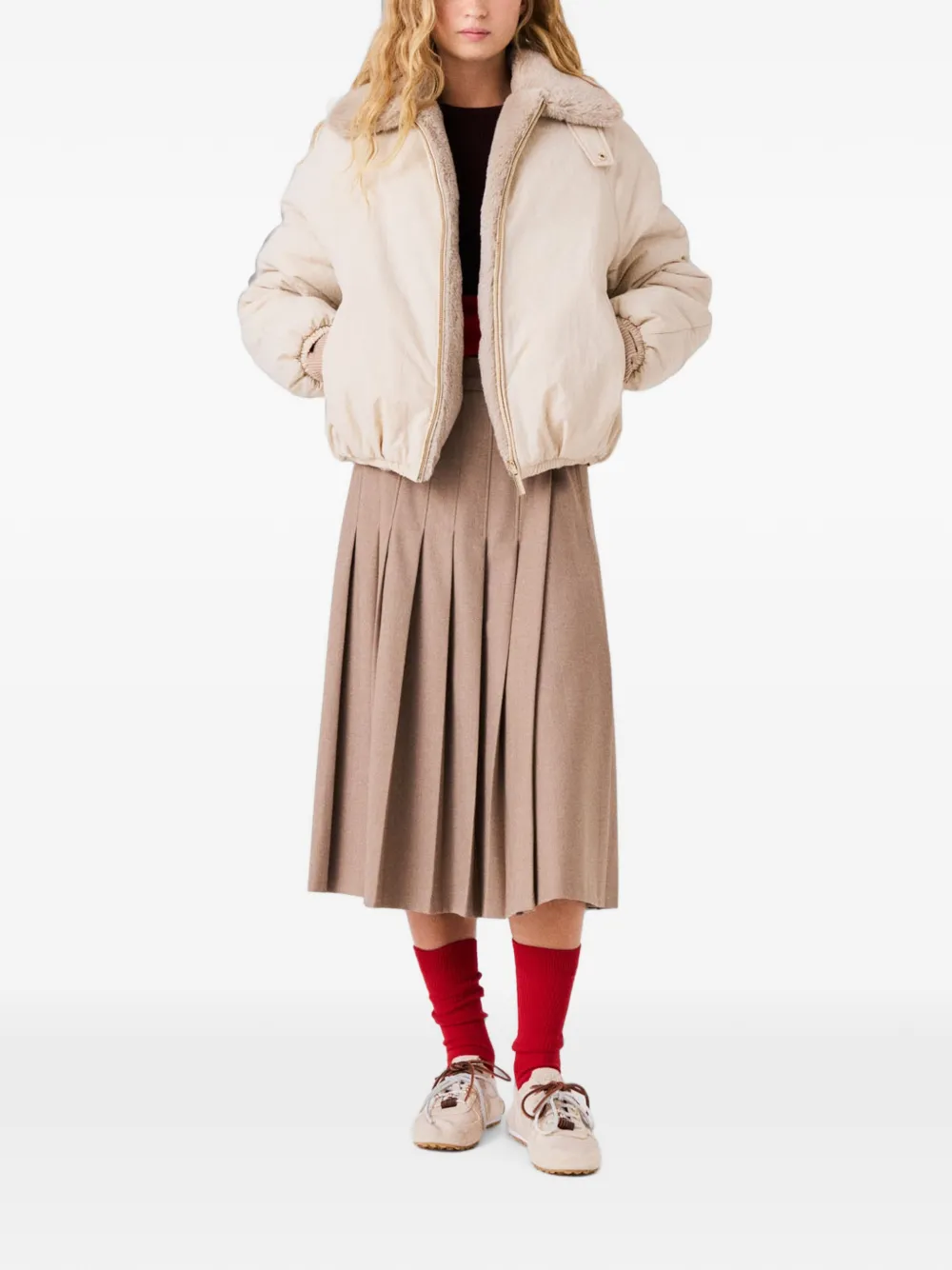 Maje Reversible Faux-fur Collar Puffer Jacket In 뉴트럴