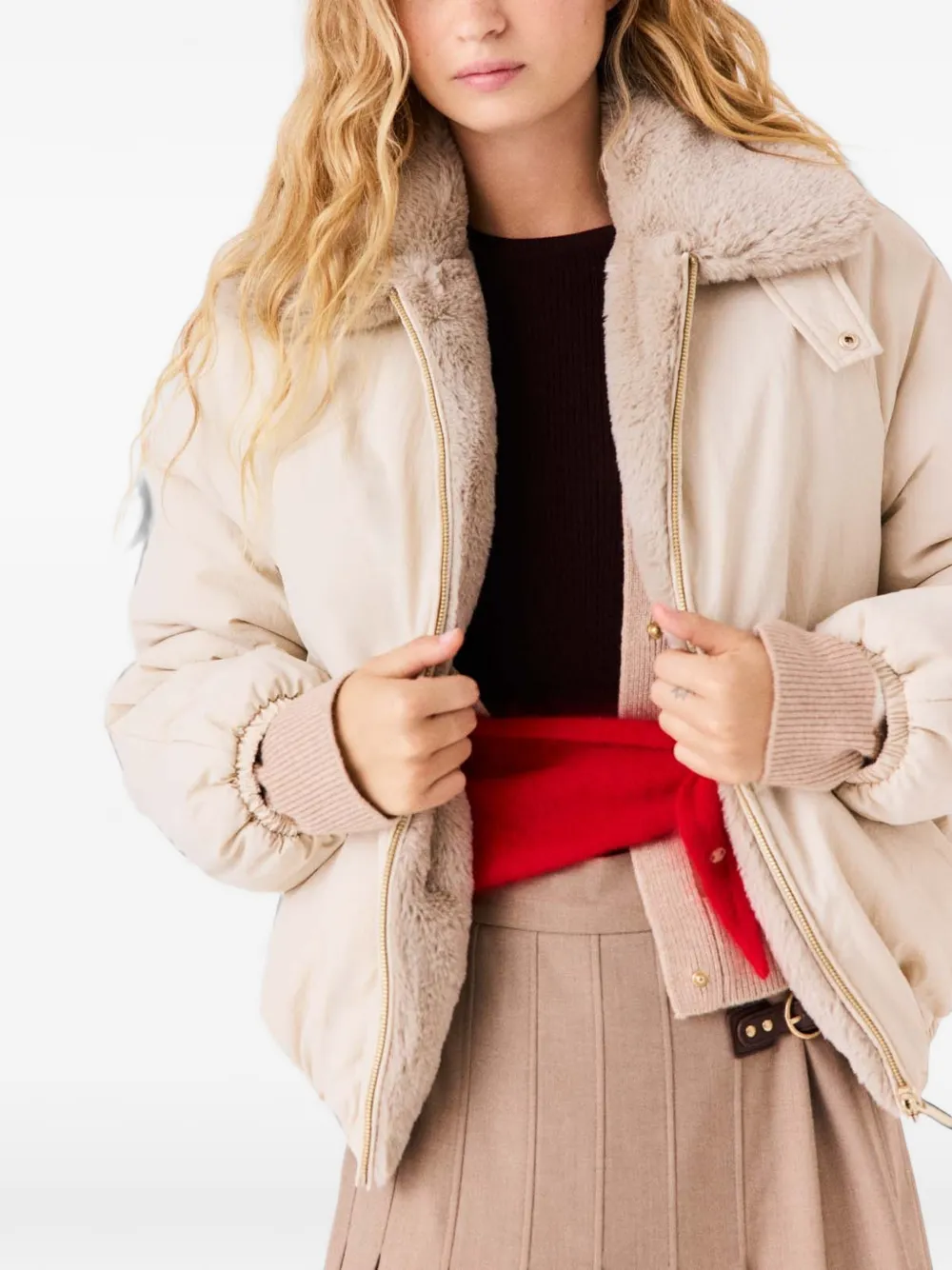 Maje Jack met kraag van imitatiebont Beige