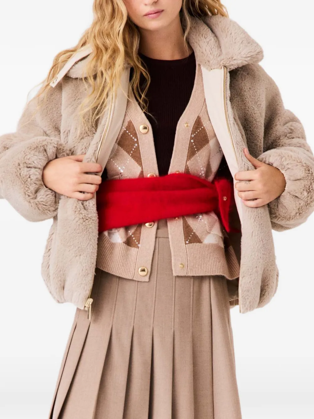 Maje reversible faux-fur collar puffer jacket - Neutrals