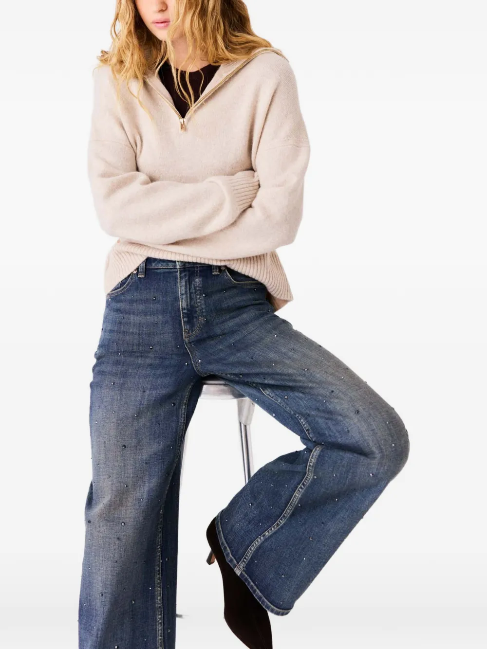 Maje Straight jeans verfraaid met stras Blauw