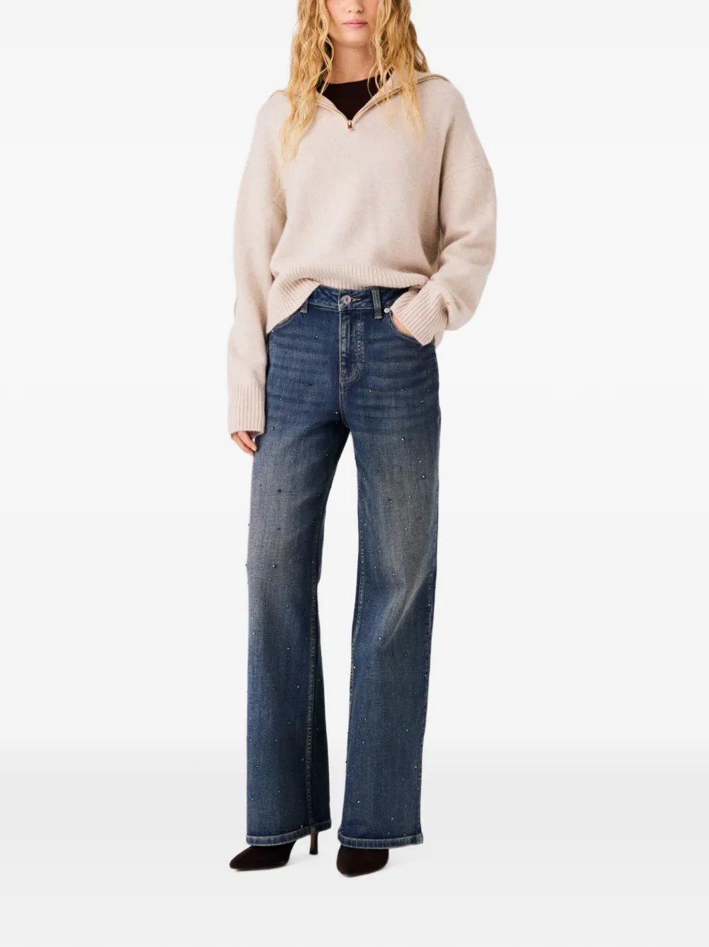 Maje Straight jeans verfraaid met stras Blauw