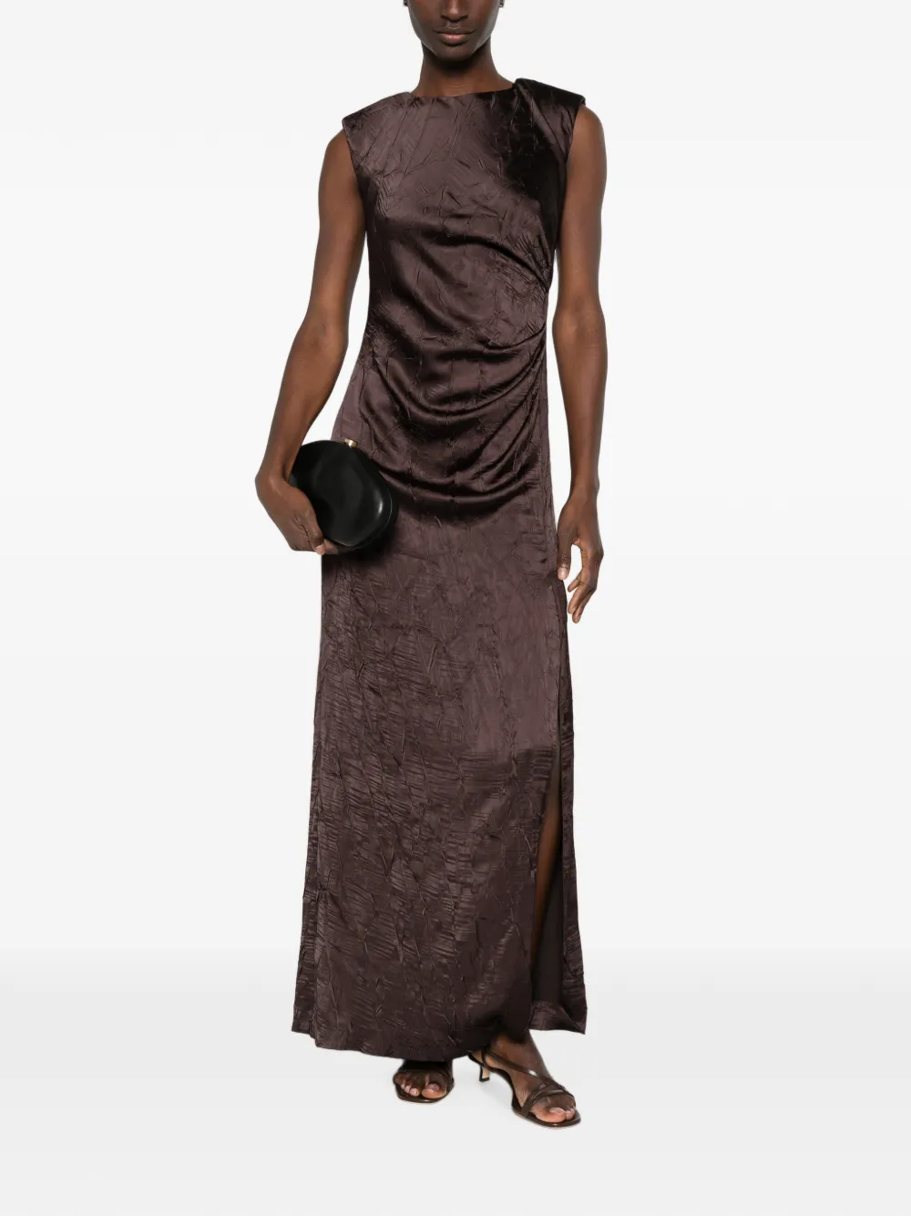 Maje Mouwloze maxi-jurk met gekreukt effect Bruin