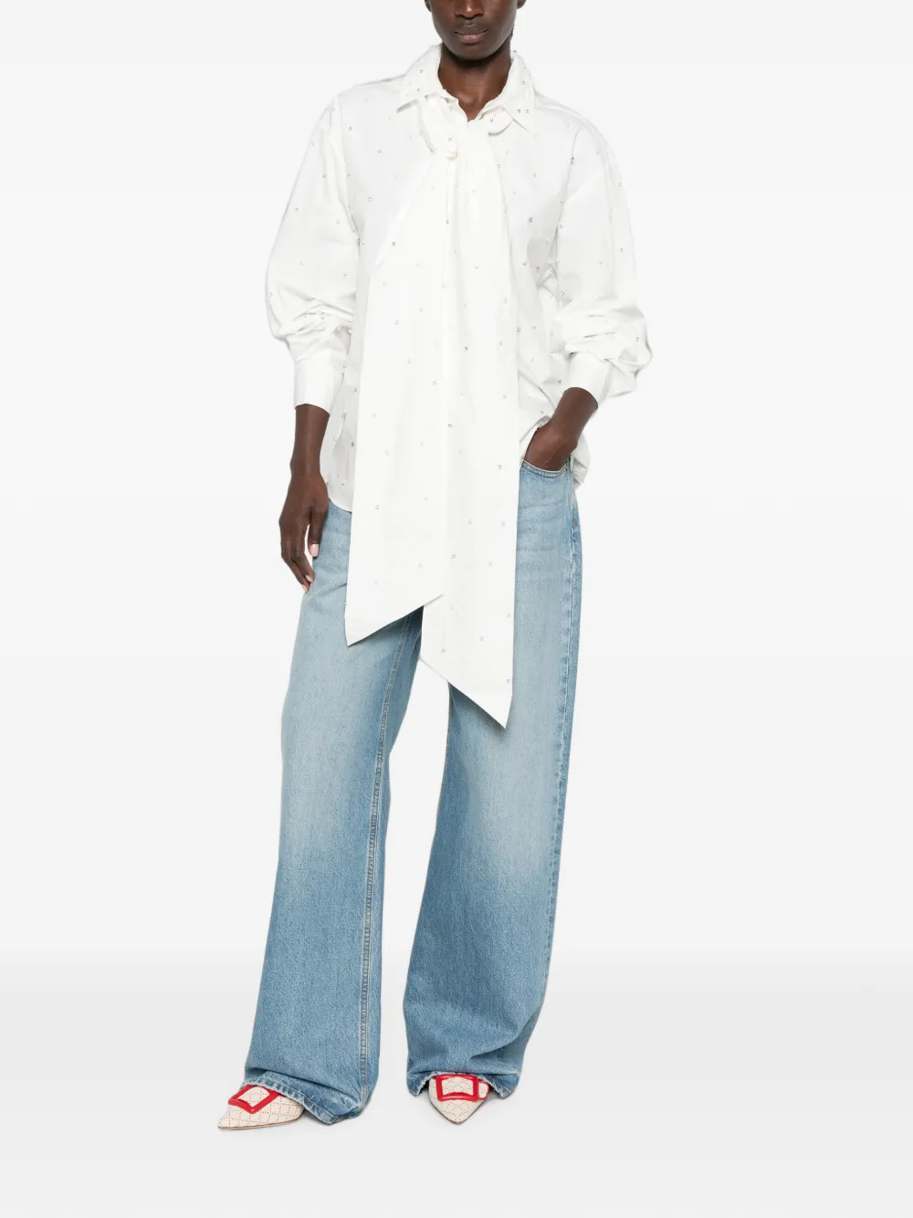 Maje Blouse verfraaid met parels en strik Wit