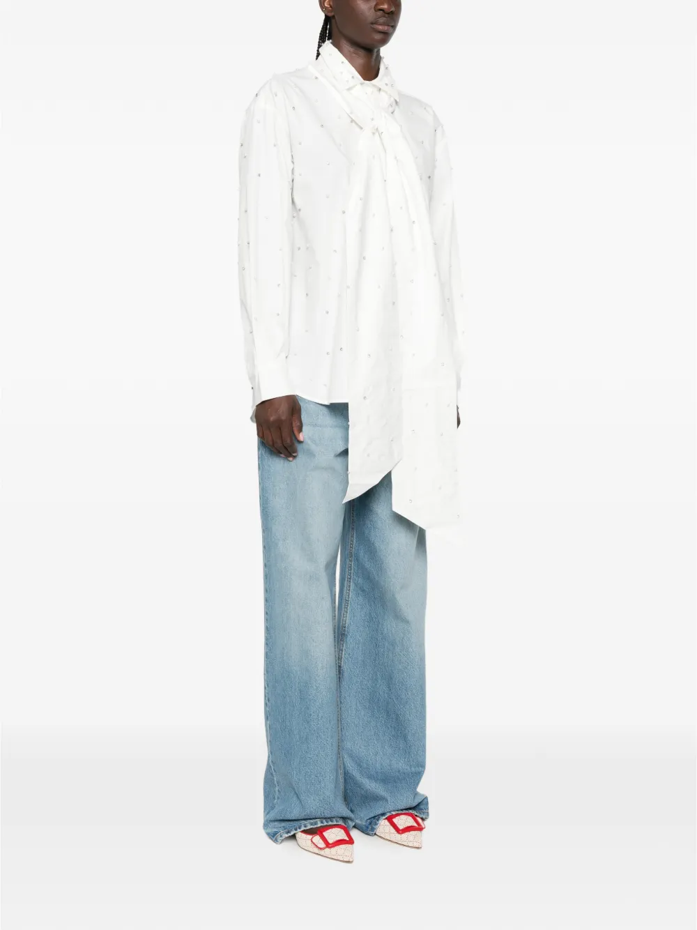 Maje Blouse verfraaid met parels en strik Wit
