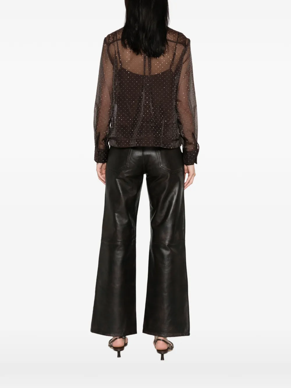 Maje rhinestone-embellished sheer shirt Bruin