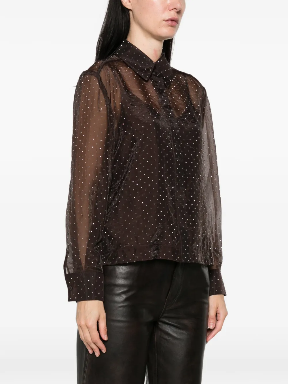 Maje rhinestone-embellished sheer shirt Bruin