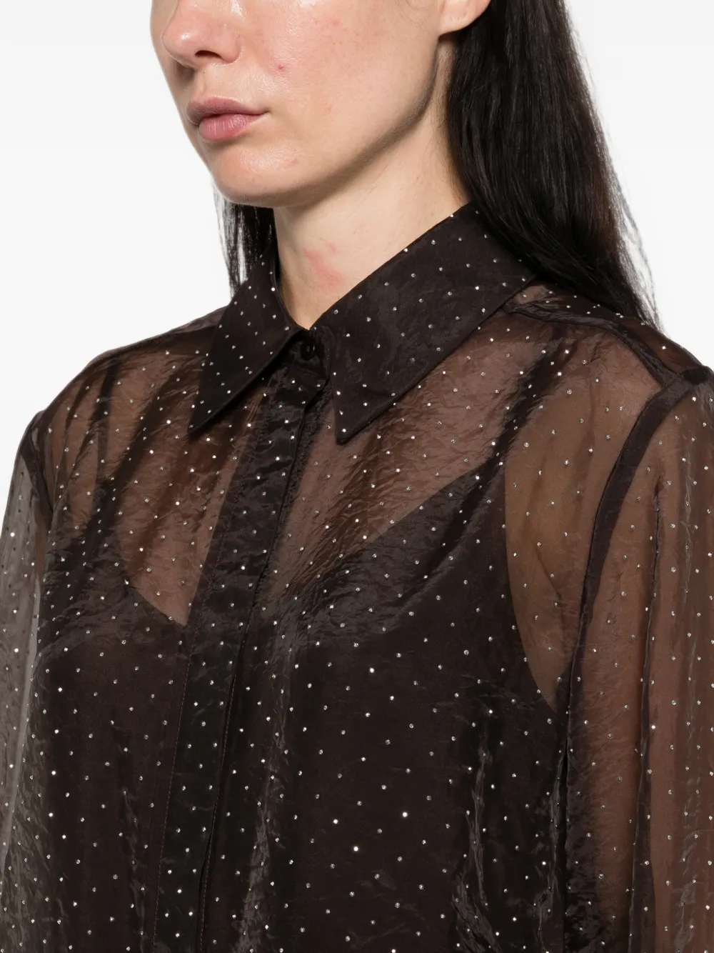 Maje rhinestone-embellished sheer shirt Bruin