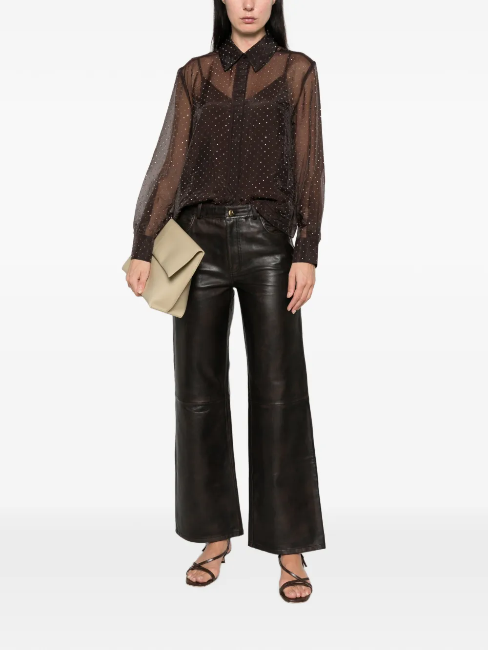 Maje rhinestone-embellished sheer shirt Bruin