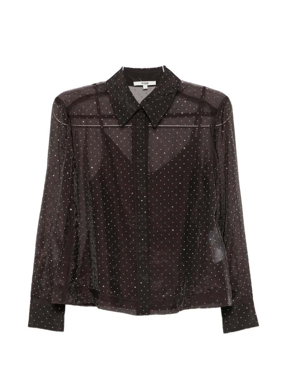 Maje rhinestone-embellished sheer shirt - Marrone