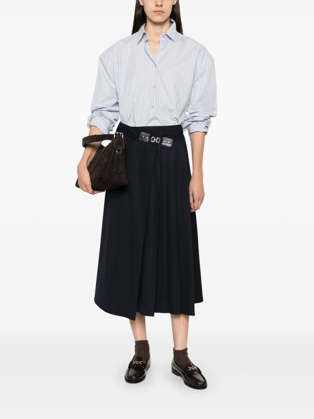 Maje Jarmand midi-plooirok met gespdetail Blauw