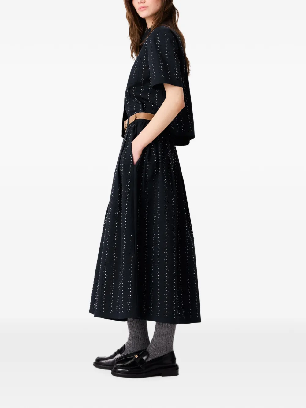 Maje Verfraaide midi-rok met A-lijn Blauw