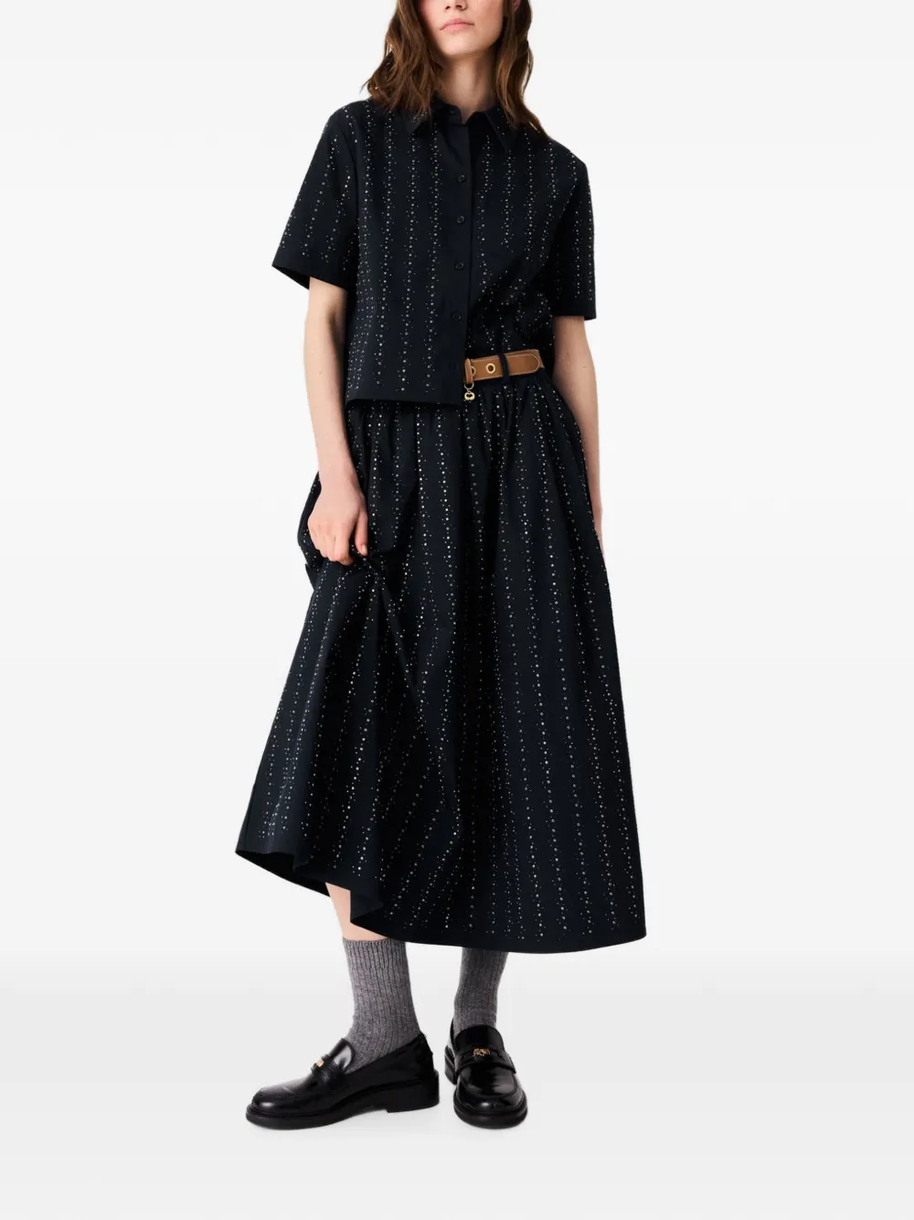 Maje Verfraaide midi-rok met A-lijn Blauw