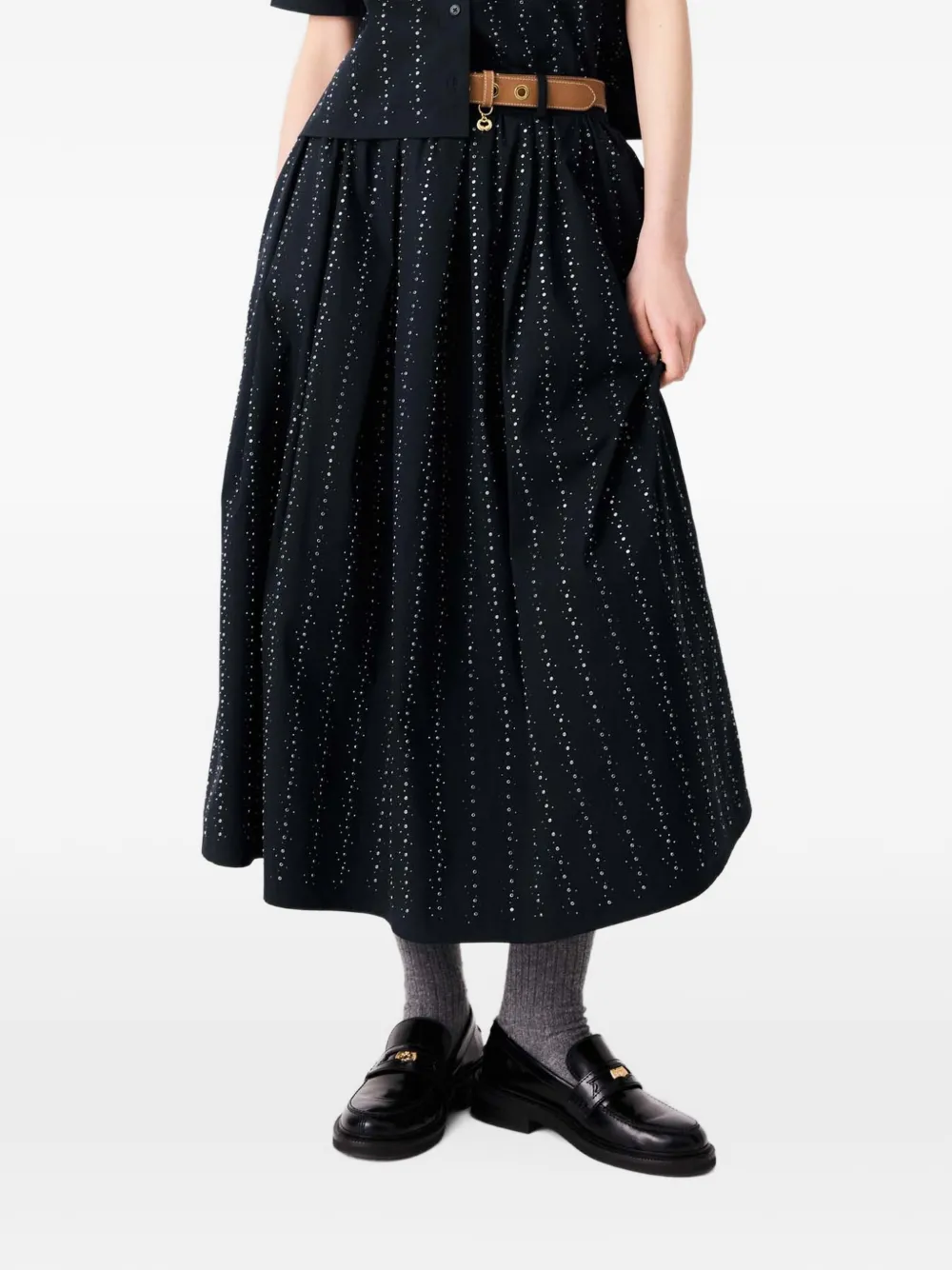Maje Verfraaide midi-rok met A-lijn Blauw