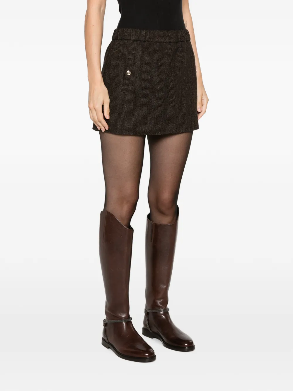 Maje Mini-rok met visgraatpatroon en knoopdetail Zwart