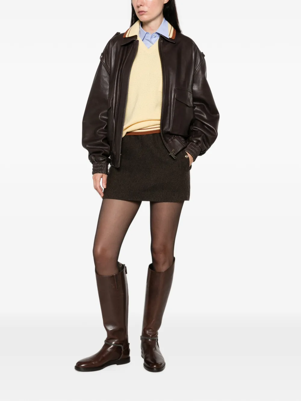 Maje Mini-rok met visgraatpatroon en knoopdetail Zwart