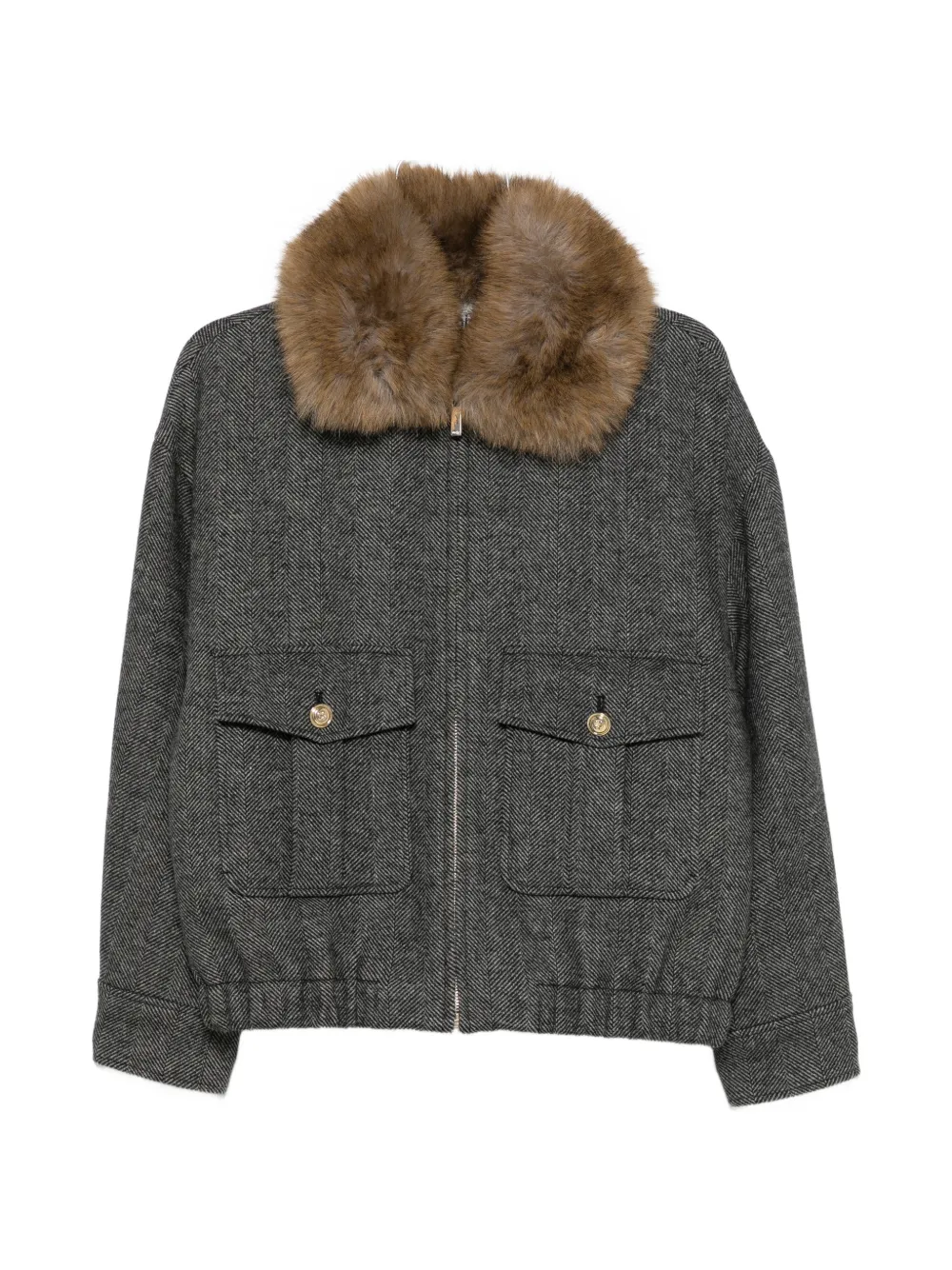 Maje herringbone faux-fur collar jacket - Grigio