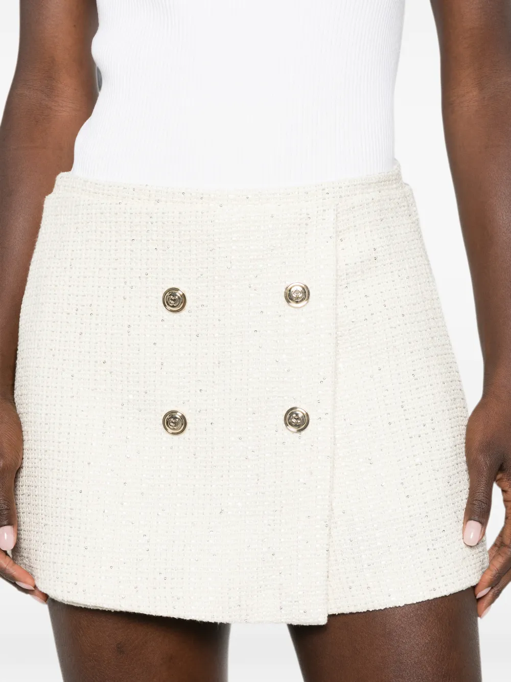 Maje Tweed skort verfraaid met knoop Beige