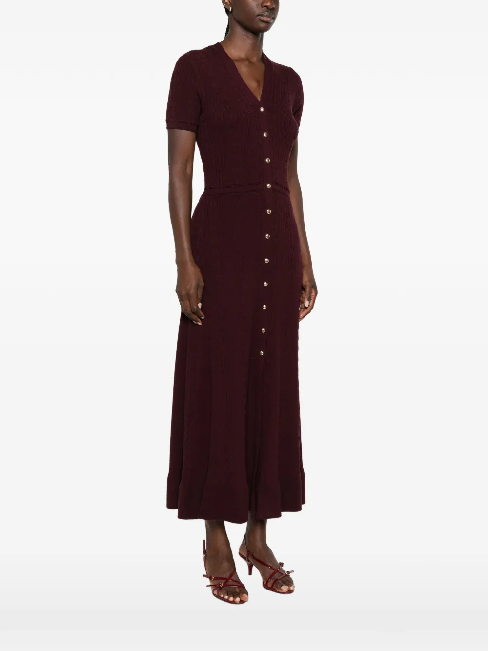 Maje Kabelgebreide maxi-jurk met knopen Rood