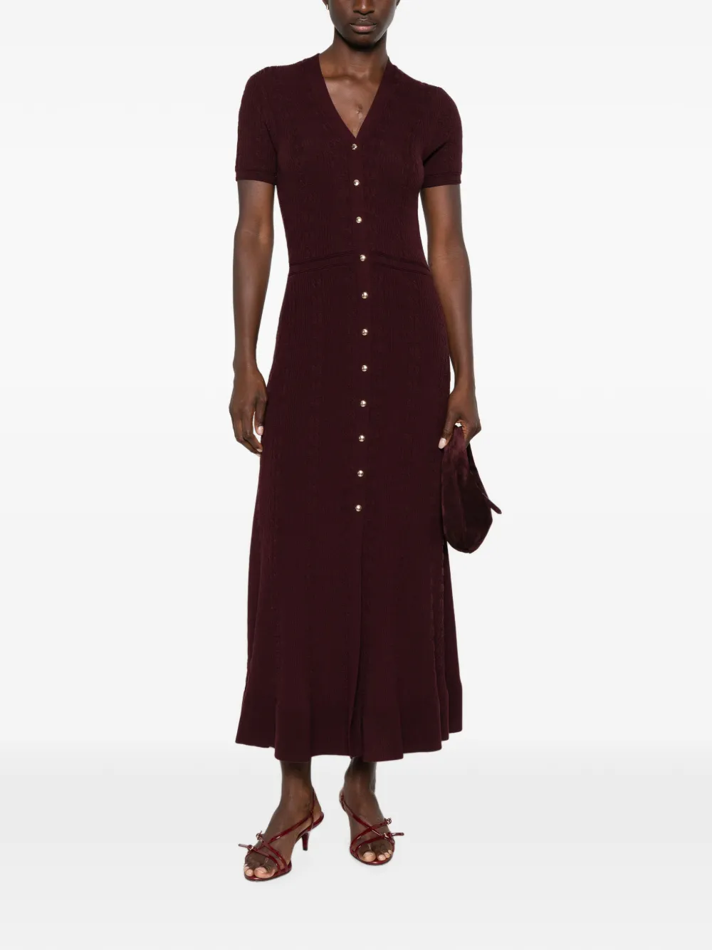 Maje Kabelgebreide maxi-jurk met knopen Rood