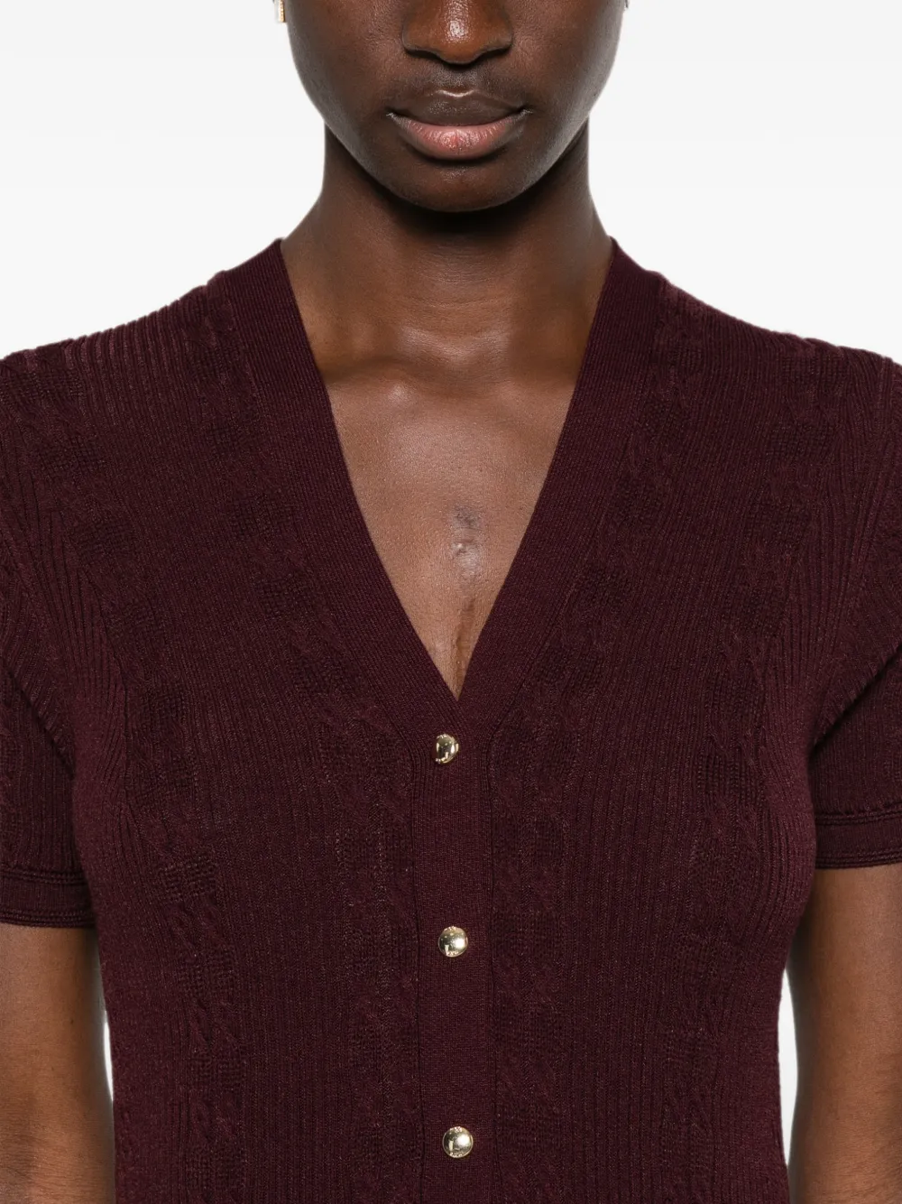 Maje Kabelgebreide maxi-jurk met knopen Rood