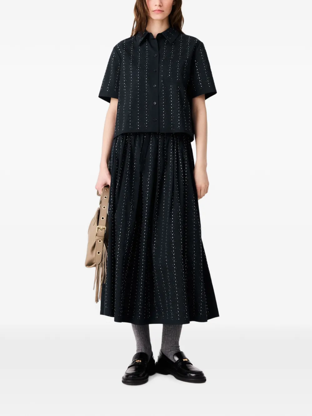 Maje Cropped katoenen-shirt met stras Zwart