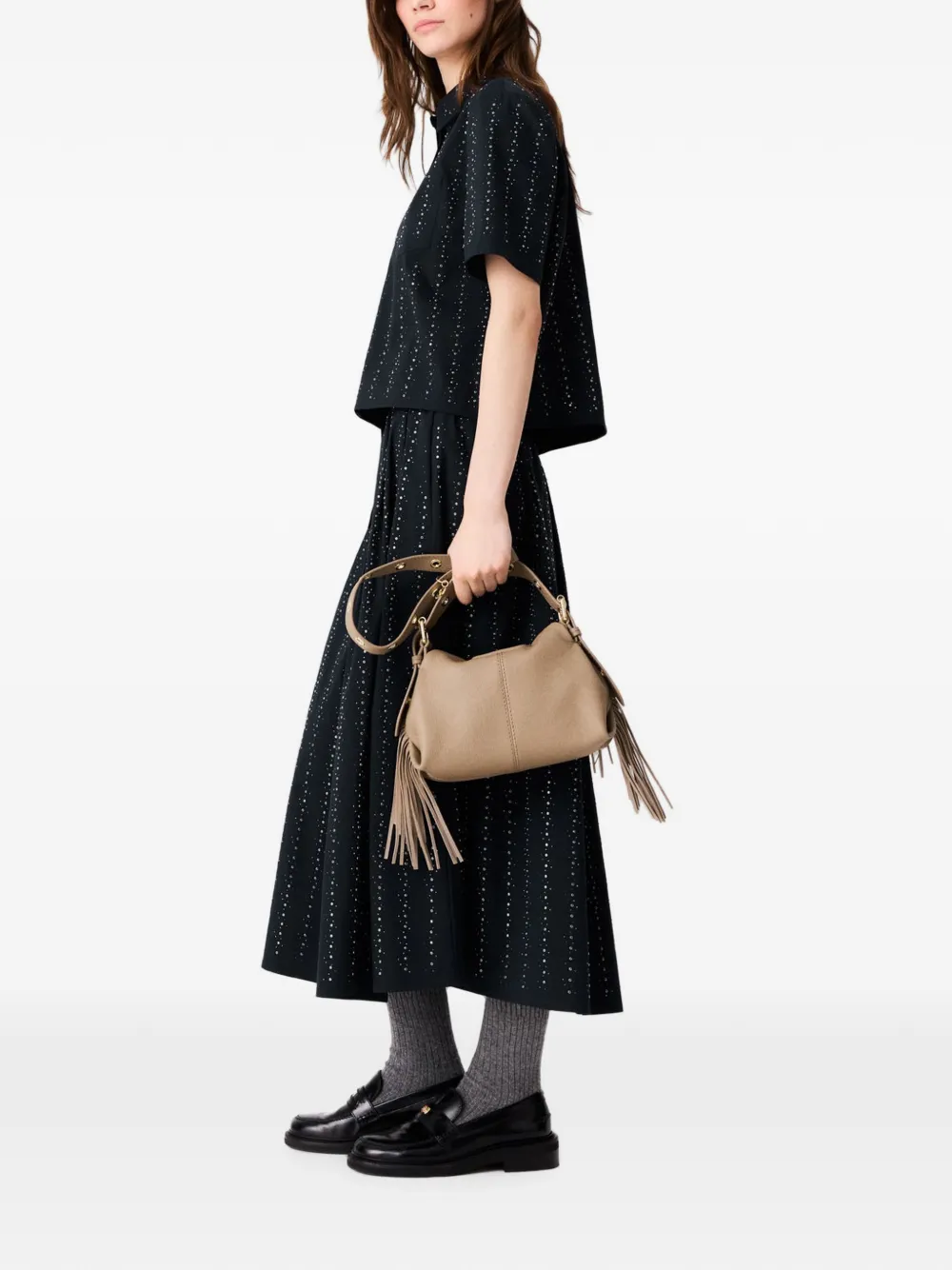 Maje Cropped katoenen-shirt met stras Zwart