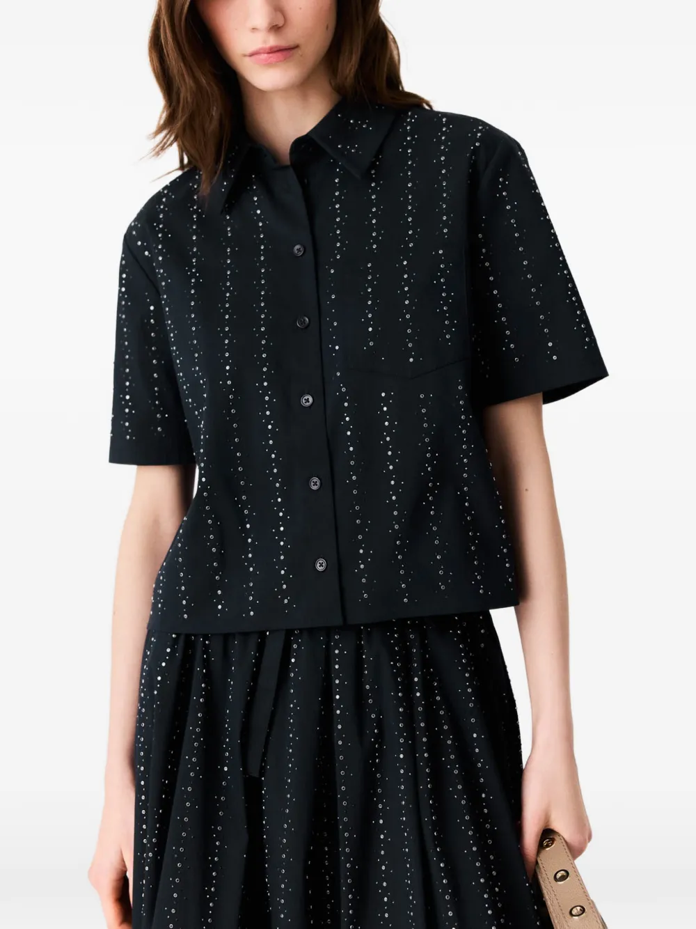 Maje Cropped katoenen-shirt met stras Zwart
