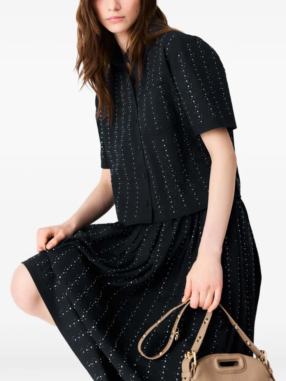 Maje Cropped katoenen-shirt met stras Zwart