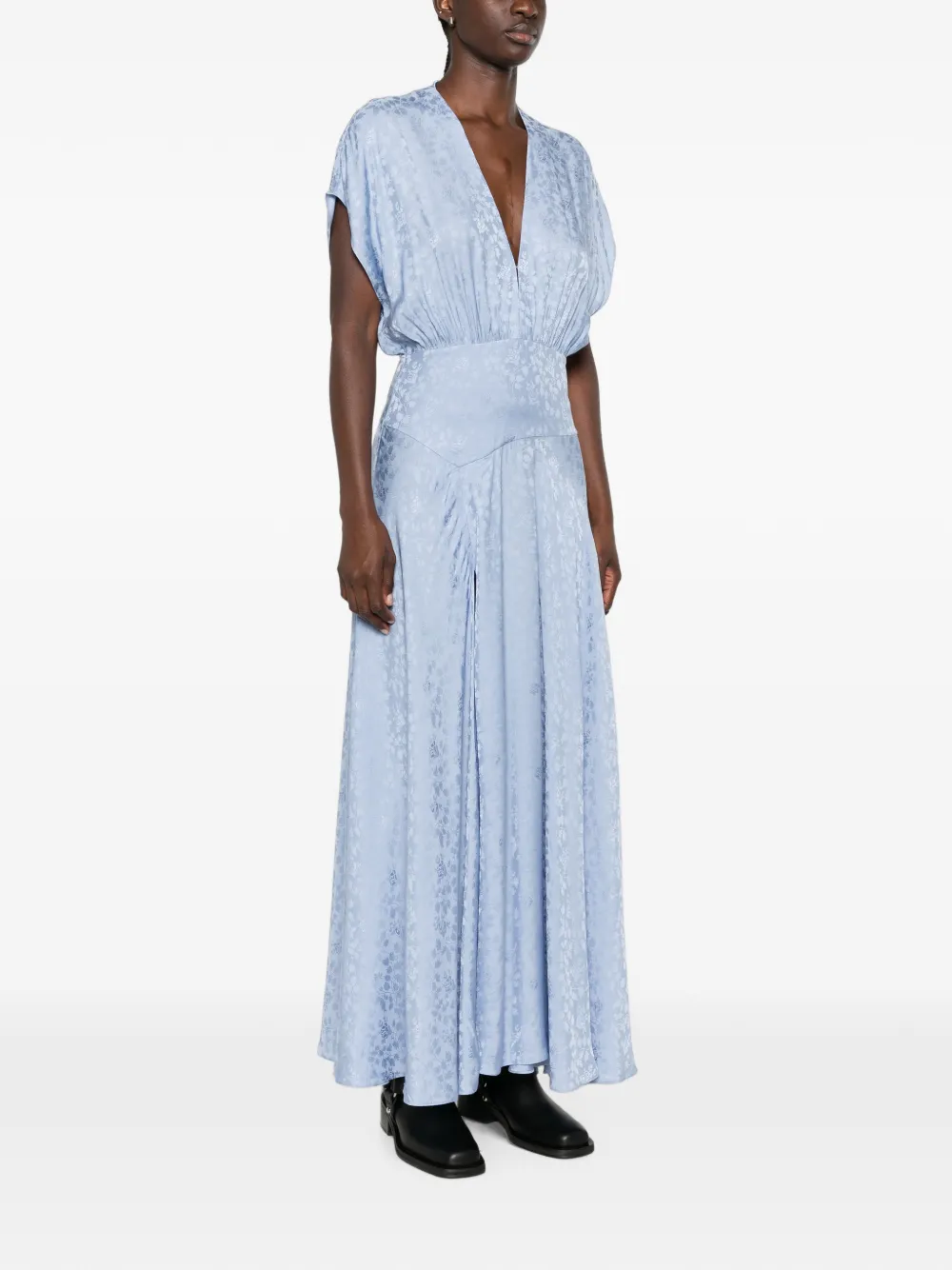 Maje Maxi-jurk met V-hals en bloemjacquard Blauw