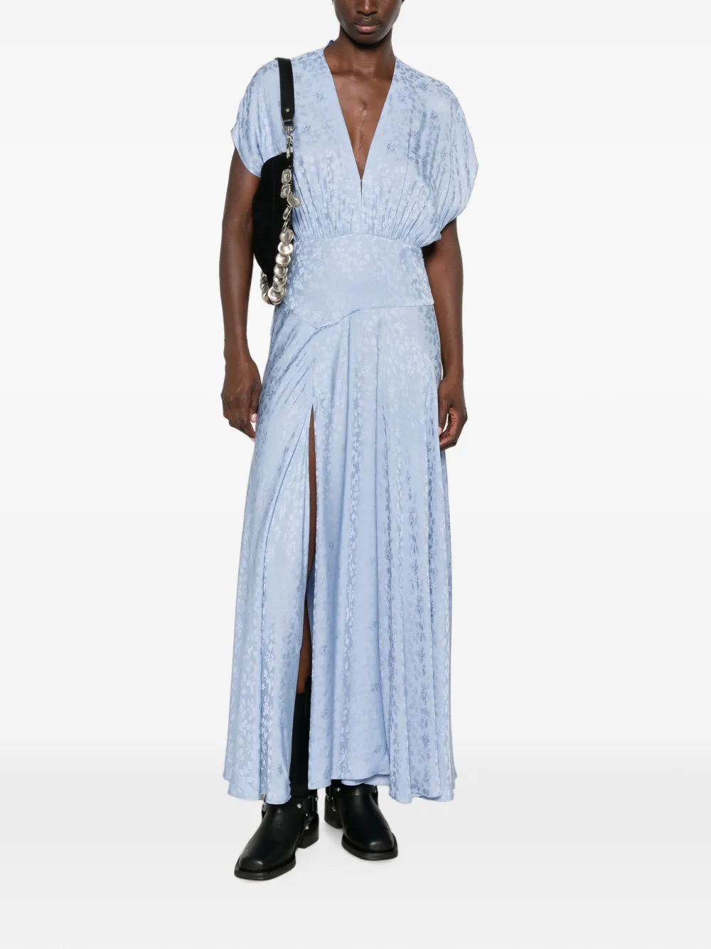 Maje Maxi-jurk met V-hals en bloemjacquard Blauw